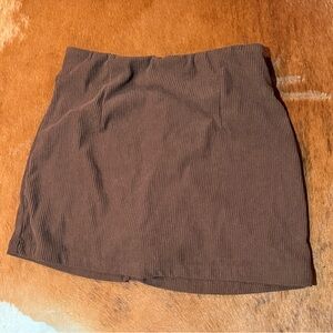 HALARA Chocolate Brown Ribbed Mini Skirt